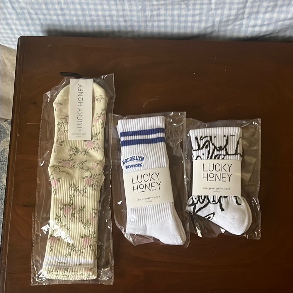 Lucky Honey Women's Socks Set - Floral, White, and Black